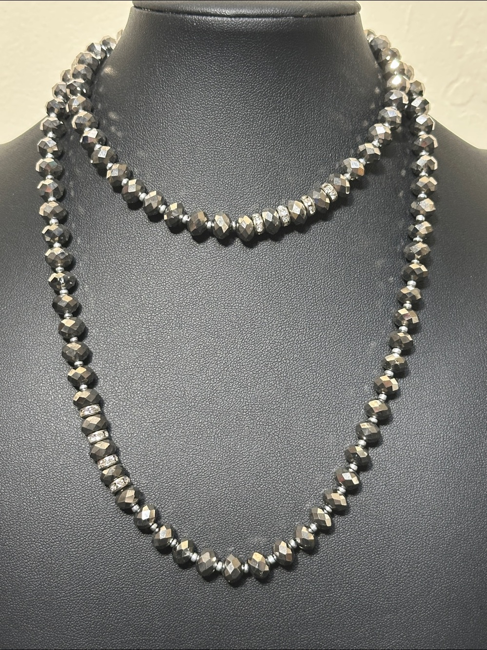 Banana Republic Smoky Gray Faceted Glass Bead Single Strand Necklace